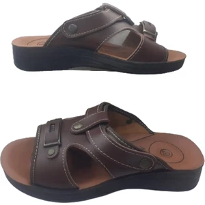 Erkek Kahverengi Ortapedik Taban Günlük Terlik Sandalet AK015-10