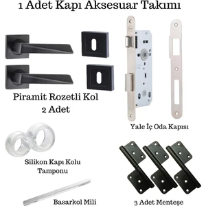 Kare Rozetli Piramit Iç Oda Kapı Kolu Takımı (Kilit + Menteşe Dahil)