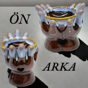 Seramik Kahverengi Mavi El Figürlü Dekoratif Buhurdanlık