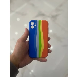iPhone 11 Uyumlu Rainbow Renkli Şeritli Lansman Silikon Darbe Emici Telefon Kılıfı
