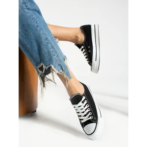Siyah Keten [yüksek Taban (4 Cm)] Günlük Kısa Sneaker