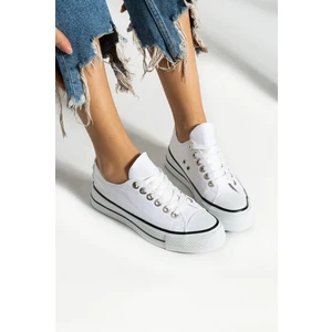 Beyaz Keten [yüksek Taban (4 Cm)] Günlük Kısa Sneaker