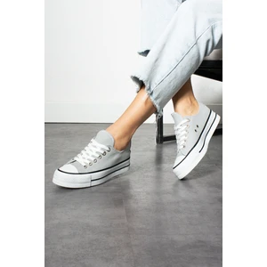 Gri Keten [yüksek Taban (4 Cm)] Günlük Kısa Sneaker