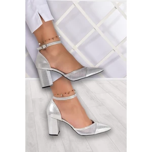 Erkan Saçmacı Diana Lame Kaplama Fileli Kalın Topuklu Ayakkabı