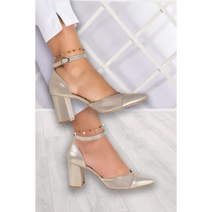 Erkan Saçmacı Diana Dore Kaplama Fileli Kalın Topuklu Ayakkabı