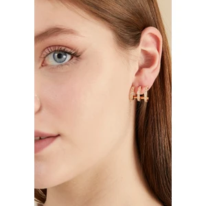 Altın Kaplama 3 Sıra Zirkon Taşlı Küpe