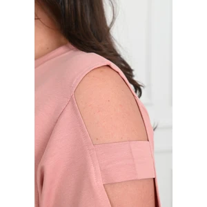 Kadın Açık Omuz Detaylı Yazı Baskılı Büyük Beden Şortlu Takım  3802-23