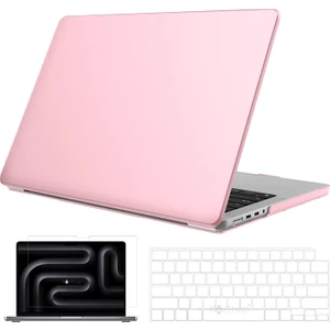 Novstrap Apple Macbook Pro 14 Inç M3 A2992 A2918 ile Uyumlu Parlak Kılıf + Şeffaf Klavye Kılıfı+Film