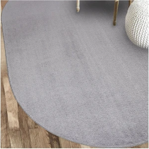 Gri Oval Post Halı Peluş Yumuşak Kaymaz Dot Taban
