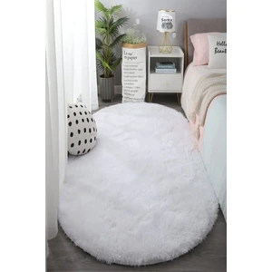 Beyaz Oval Post Halı Peluş Yumuşak Kaymaz Dot Taban