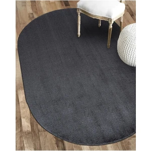 Antrasit Oval Post Halı Peluş Yumuşak Kaymaz Dot Taban
