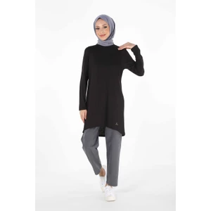 1875_PLISTRE Baskılı Basic Tesettür Tunik