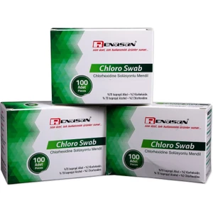 Chlorhexidine Swab Alkollü Cilt Temizleme Mendili ,DIŞ:5X5CM Iç:3x6 cm 100'LÜ 7 Paket
