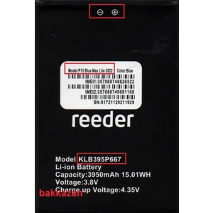Reeder P13 Blue Max Lite 2022 KLB395P667 Batarya Pil