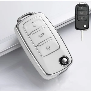 Yıldız Tuning Skoda Superb 2009-2014 Parlak Sustalı Anahtar Kılıfı Kalite Beyaz Gümüş