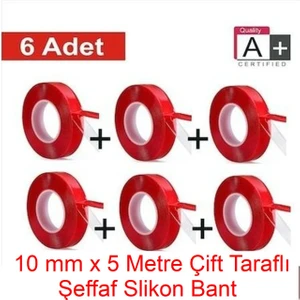 6 Adet 10MMX5MT Çift Taraflı Montaj Slikon Bandı Doku Nano Silikonlu Süper Güçlü Bant