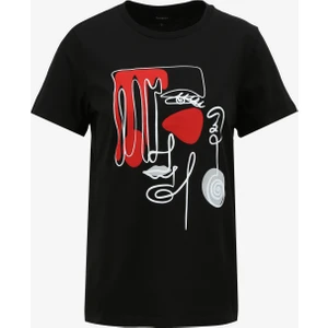 Bisiklet Yaka Baskılı Siyah Kadın T-Shirt F4SL-TST0741