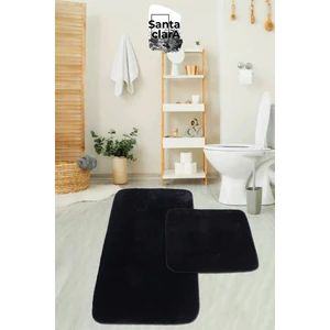 Santa Clara 80X120 + 80X50 Siyah Banyo Paspas Takımı Peluş Kaymaz Taban Yıkanabilir