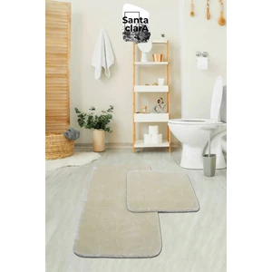 Santa Clara 80X120 + 80X50 Bej Banyo Paspas Takımı Peluş Kaymaz Taban Yıkanabilir
