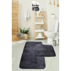 Santa Clara 80X120 + 80X50 Antrasit Banyo Paspas Takımı Peluş Kaymaz Taban Yıkanabilir