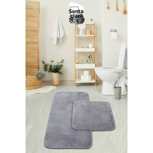 Santa Clara 80X120 + 80X50 Gri Banyo Paspas Takımı Peluş Kaymaz Taban Yıkanabilir