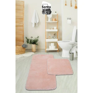 Santa Clara 80X120 + 80X50 Pembe Banyo Paspas Takımı Peluş Kaymaz Taban Yıkanabilir