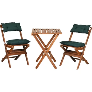 Ahşap Katlanır Minderli 3 Lü Bistro Set Mutfak Balkon Bahçe Masa Sandalye Seti (Ceviz-Yeşil)