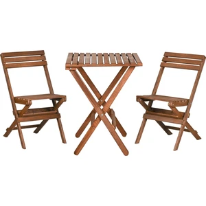Ahşap Katlanır 3 Lü Bistro Set Mutfak Balkon Bahçe Teras Masa Sandalye Seti (Ceviz Renk)