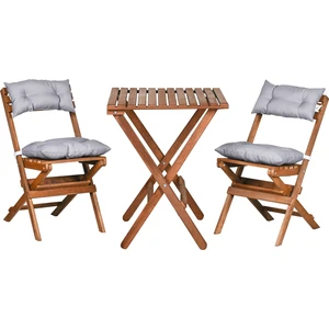 Ahşap Katlanır Minderli 3 Lü Bistro Set Mutfak Balkon Bahçe Masa Sandalye Seti (Ceviz-Gri)