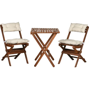 Ahşap Katlanır Minderli 3 Lü Bistro Set Mutfak Balkon Bahçe Masa Sandalye Seti (Ceviz-Krem)