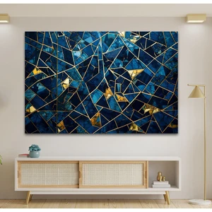 Koyu Mavi Lekeli Temperli Cam Duvar Tablosu