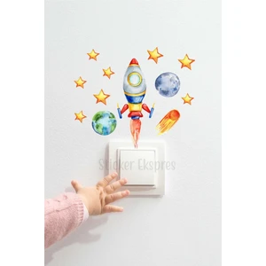 Sticker Ekspres Roket ve Yıldızlar Uzay Temalı P2 Priz Sticker