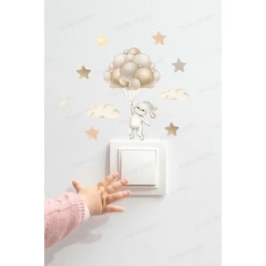 Sticker Ekspres Balonlu Tavşan ve Yıldızlar P13 Priz Sticker