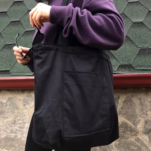 Sumicorn Design Siyah Çevre Dostu Bez Çanta,cepli Keten Kol ve Omuz Çantası Alışveriş Çantası