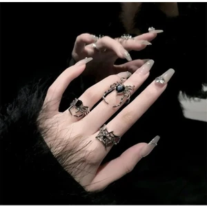 Herşey Nota Siyah Taşlı Spider 3 Lü Gotik Yüzük Seti Ayarlanabilir