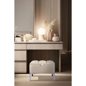 Gazzini Furniture Vetra Mini Royal Krem Kumaş Sandıklı Puf Gümüş Ayak Dekoratif Bench