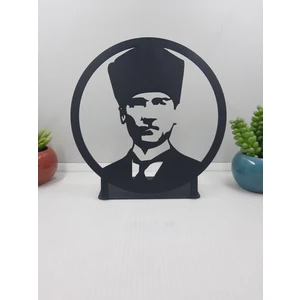 Gowpenart Dizayn Atatürk Yuvarlak Çerçeveli Masaüstü Metal Büst -Ev / Ofis Dekoru- Hediye Biblo -18 x 18 cm