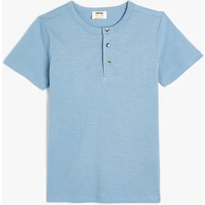 Basic Tişört Yuvarlak Yaka Kısa Kollu Düğmeli Pamuklu