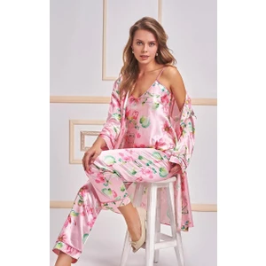 5957 Saten 3lü  Ip Askılı Pijama Takımı