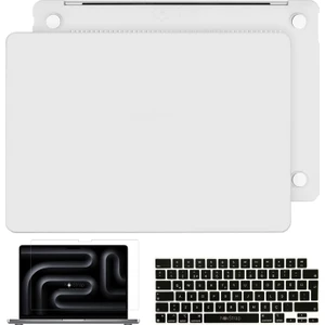 Novstrap Apple Macbook Pro 14 Inç M3 A2992 A2918 ile Uyumlu Mat Kılıf + Siyah Klavye Kılıfı + Film