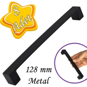 8 Adet Bihter Düz Kulp 128 mm Siyah Mutfak Kulpu Çekmece Dolap Kapak Kulbu Metal  Mobilya Dolabı Kulpları
