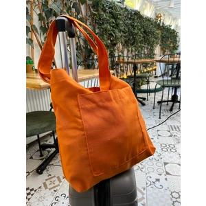 Sumicorn Design Turuncu Keten Bez Çanta,çevre Dostu Kol ve Omuz Çantası,cep Detaylı Bez Alışveriş Çantası