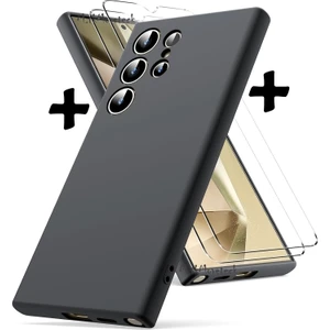 M.TK Moveteck Samsung Galaxy S24 Ultra 5g Kılıf Kamera Korumalı Soft Yumuşak Mat Silikon + 9h Tempereli Nano Cam 2'li Set Ekran Camı ve Kılıf