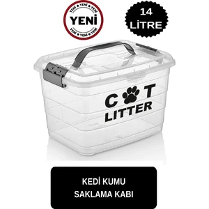 Kedi Kumu Saklama Kabı Kutusu Boş 14 Lt Kapasite Kedi Kumu Saklama Kabı Üsten Tutmalı Kilitli büyük boy