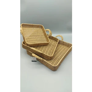 Rattan Tepsi Seti 3lü Servis Tepsisi