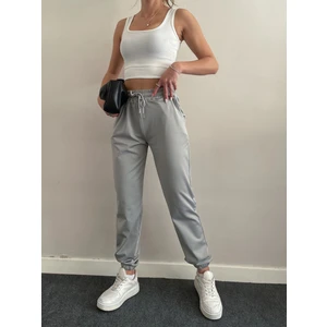 Kadın Dalgıç Kumaş Kışlık Polarlı Jogger Yüksek Bel Cepli Antrasit Eşofman Altı