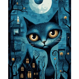 Lamba Cini Sayılarla Boyama Kasnaklı Tablo Seti Fırça Boya Dahil 40X50 Blue Cat