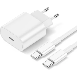 Apple Iphone 15 - 15 Pro - 15 Pro Max - 15 Plus Yeni Nesil Type-C To Type-C 20W Hızlı Şarj Aleti Seti Kablo ve Adaptör Iki Uç Type-C