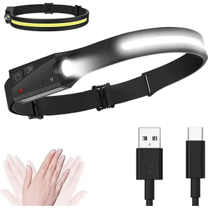 Main Shop Sensörlü Kafa Lambası Ledli Şarjlı Pilli Kamp Kafa Feneri USB Şarj Edilebilir
