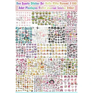 Kt Grup Dev Sanrio Sticker Set Hello Kitty Kuromi 1100 Adet Planlayıcı Bullet Journal Telefon Etiket